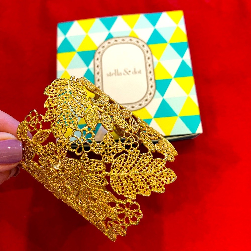 Stella and Dot gold lace cuff bracelet